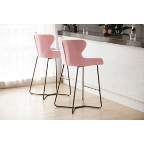 PS Global Barstool Plush Velvet Upholstered Seat Kitchen Island Brass Legs (Pink)