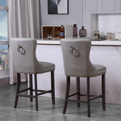 PS Global Faux Leather Kitchen Island Breakfast Highback Barstool Grey Legs Light Grey DIY at B Q