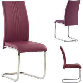 PS Global Set of 2 Athena Dining Chairs PU Leather, Chrome Cantilever Frame, Plastic Floor Protectors, Easy Assembly (Purple)
