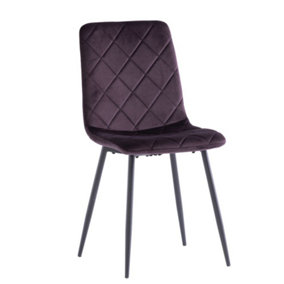 PS Global Set of 2 Edward Dining Chairs, Velvet Fabric, Black Powder Coated Legs, Easy Assembly (Aubergine)
