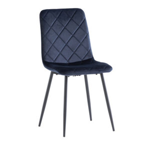 PS Global Set of 2 Edward Dining Chairs, Velvet Fabric, Black Powder Coated Legs, Easy Assembly (Deep Blue)