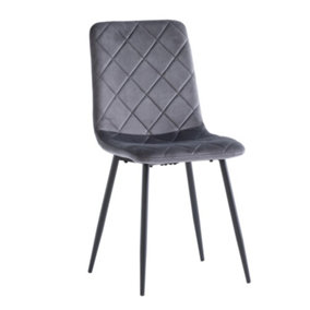 PS Global Set of 2 Edward Dining Chairs, Velvet Fabric, Black Powder Coated Legs, Easy Assembly (Grey)