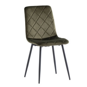 PS Global Set of 2 Edward Dining Chairs, Velvet Fabric, Black Powder Coated Legs, Easy Assembly (Jupiter Green)