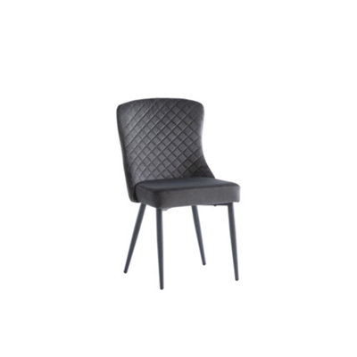 PS Global Set of 2 Petra Dining Chairs Polyester Fabric Black Powder Coated Legs (Graphite)