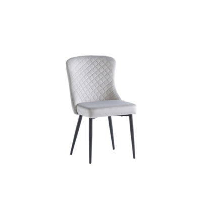 PS Global Set of 2 Petra Dining Chairs Polyester Fabric Black Powder Coated Legs (Silver)