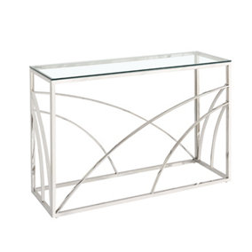 PS Global Silver Console Table Hallway Table Living Room Table Clear Tempered Glass
