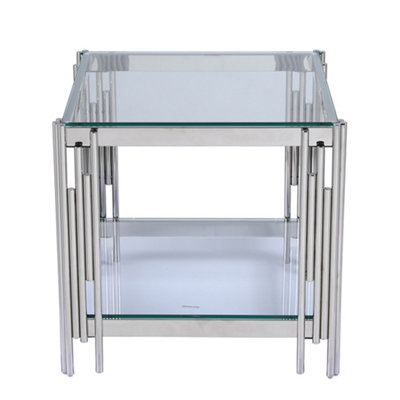 PS Global Silver Modern Clear Glass Square End Table DIY at B&Q