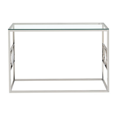 PS Global Silver Stainless Steel Console Table Clear Tempered Glass ...