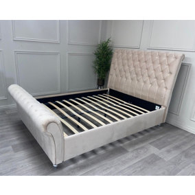 PS Global Vegas 4'6 Cream Upholstered Velvet Double Size Bed