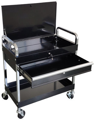 PTP Black Diagnostic Cart Locking Lid & Drawer