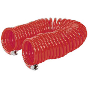 PU Coiled Air Hose with 1/4 Inch BSP Unions - 10 Metre Length - 6mm Bore