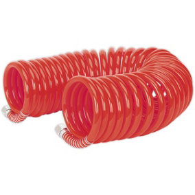 PU Coiled Air Hose with 1/4 Inch BSP Unions - 10 Metre Length - 8mm Bore