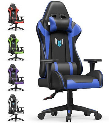 PU Leather Office Chair with 2D Armrests with Lumbar Support and Headrest for Home Office Gamer-Blue