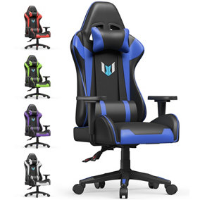 PU Leather Office Chair with 2D Armrests with Lumbar Support and Headrest for Home Office Gamer-Blue
