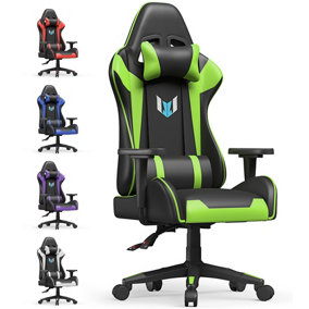 PU Leather Office Chair with 2D Armrests with Lumbar Support and Headrest for Home Office Gamer-Green