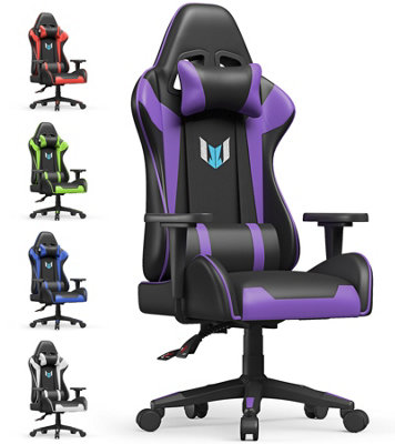 PU Leather Office Chair with 2D Armrests with Lumbar Support and Headrest for Home Office Gamer-Purple