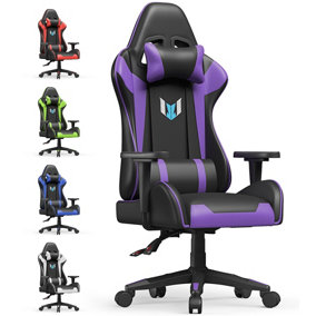 PU Leather Office Chair with 2D Armrests with Lumbar Support and Headrest for Home Office Gamer-Purple