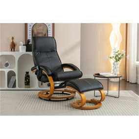 PU Upholstered Massage Recliner with Oottoman Footstool, 5 Points Massager, Bentwood Base For Living Room Bedroom, Black