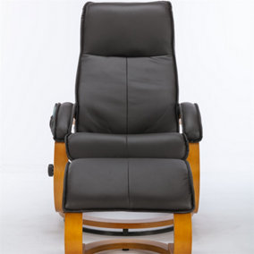PU Upholstered Massage Recliner with Ottoman Footstool, 5 Points Massager, Bentwood Base For Living Room Bedroom, Brown