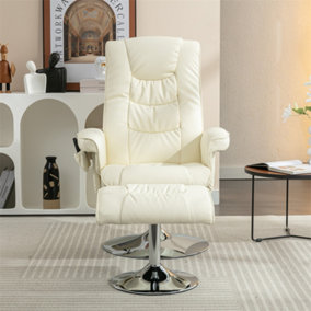 PU Upholstered Massage Recliner with Ottoman Footstool with 5 Points Massager For Living Room Bedroom, Beige