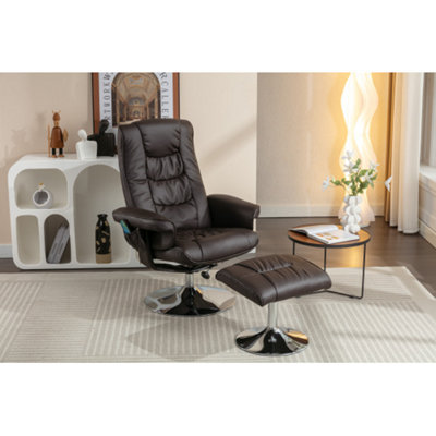 PU Upholstered Massage Recliner with Ottoman Footstool with 5 Points Massager for Living Room Bedroom, Black