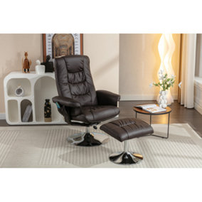 PU Upholstered Massage Recliner with Ottoman Footstool with 5 Points Massager for Living Room Bedroom, Black
