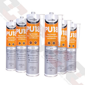 PU18 White Polyurethane Sealant Adhesive 310ml Tubes (6 PACK)