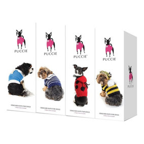 Puccie 4PC Novelty DIY Dog Outfit Knitting Kits: Preppy Jumper, Hello Sailor, Ladybug & Bumble Bee.