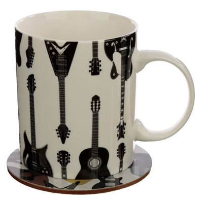 Puckator Gitarren-Henkel-Tasse Aus Dolomit-Keramik – 400 Ml, Thematischer Griff, Verspielt & Sicher