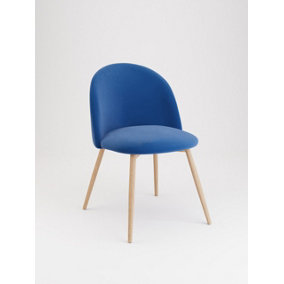 Pudsey Blue Velvet Dining Bedroom Curved Accent Chair Natural Splayed Tapered Wooden Effect Legs
