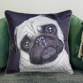 Pug Dog Print Square Cushion,Grey. 45x45cm