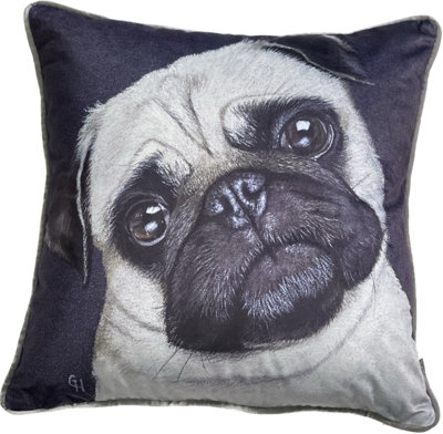 Pug Dog Print Square Cushion,Grey. 45x45cm