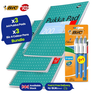 Pukka Pad A4 Metallic Jotta Book 3 Pack with BIC 4 Colours Original ...