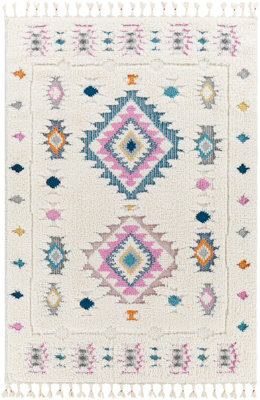 PUKYU Shaggy Modern Boho Plush Pile Ivory Area Rug 200 x 275 cm