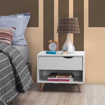 Pulford Bedside Table 1 Drawer Scandinavian Nordic Style White Nightstand