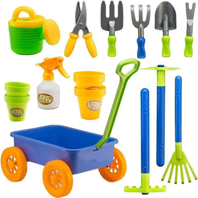 Pull along Kids Wagon Wheelbarrow and Gardening Tools Play Set Includes ...