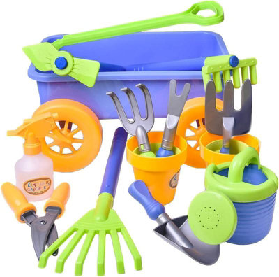 Pull along Kids Wagon Wheelbarrow and Gardening Tools Play Set Includes ...