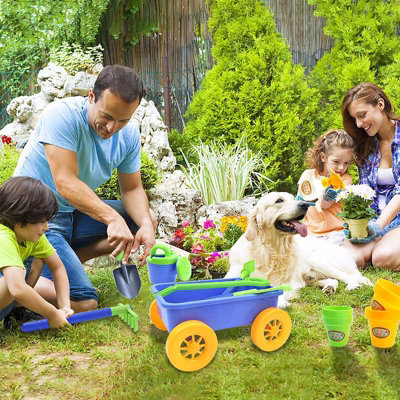 Pull along Kids Wagon Wheelbarrow and Gardening Tools Play Set Includes ...