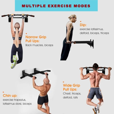 Pull Chin Up Bar Wall Mounted Home Gym Dips Upper Body Fitness Workout Station - 4