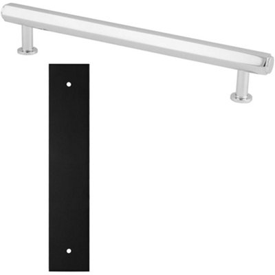 Pull Handle & Contrasting Backplate Set - Industrial Hex T Bar - Polished Chrome & Black