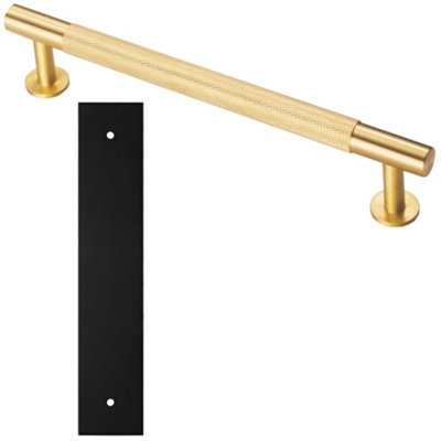 Pull Handle & Contrasting Backplate Set - Knurled Round T Bar - Satin Brass & Black