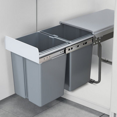 Pull Out Bin Under Cupboard for Kitchen 40 L (2 x 20 L) Under Sink Cabinet Bin, Gray