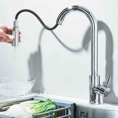 Pull-out kitchen mixer tap, chrome finish, single lever monobloc faucet