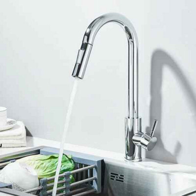 Pull-out kitchen mixer tap, chrome finish, single lever monobloc faucet
