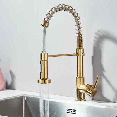 Pull-out kitchen mixer tap, gold finish, single lever 360 degree swivel sink faucet