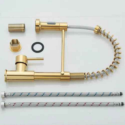 Pull-out kitchen mixer tap, gold finish, single lever 360 degree swivel sink faucet
