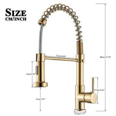 Pull-out kitchen mixer tap, gold finish, single lever 360 degree swivel sink faucet