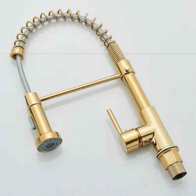 Pull-out kitchen mixer tap, gold finish, single lever 360 degree swivel sink faucet