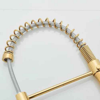 Pull-out kitchen mixer tap, gold finish, single lever 360 degree swivel sink faucet