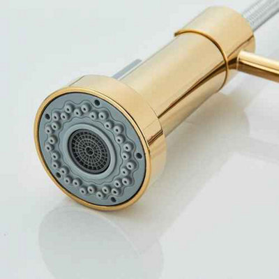 Pull-out kitchen mixer tap, gold finish, single lever 360 degree swivel sink faucet